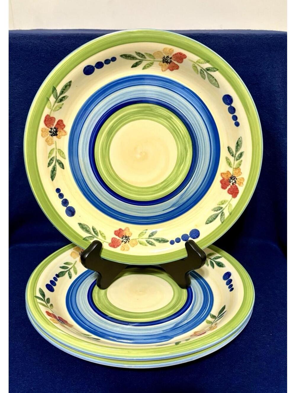 royal norfolk Striped Print With Flowers. Dinner plates 10 1/2 Inch. Set Of 3
